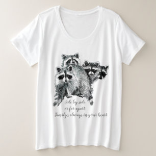 Camiseta Plus Size Citação Inspirativa da Família Watercolor Raccoon