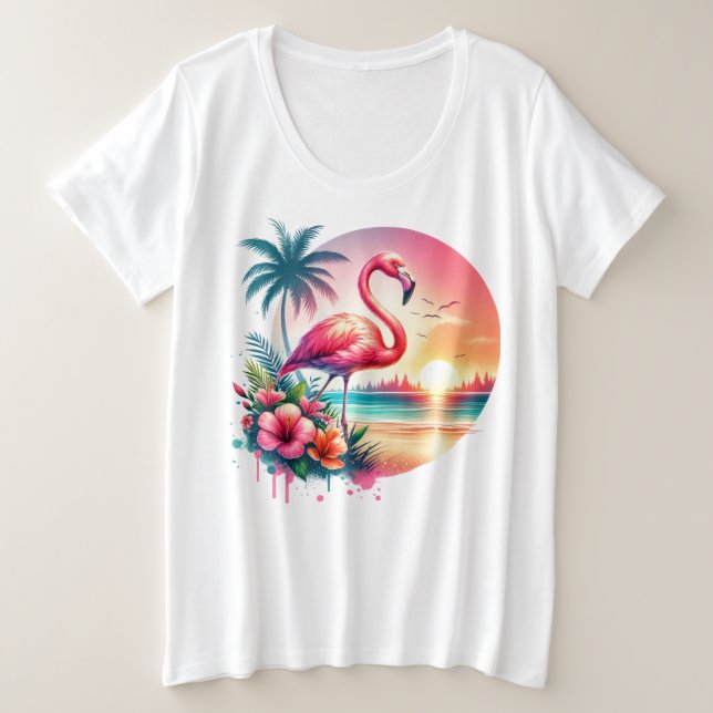 Camiseta Plus Size Clipe do Sunset Flamingo Rosa (Frente do Design)
