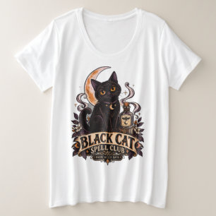 Camiseta Plus Size Clube de Feitiço de Gato Preto Halloween Mágico Fo