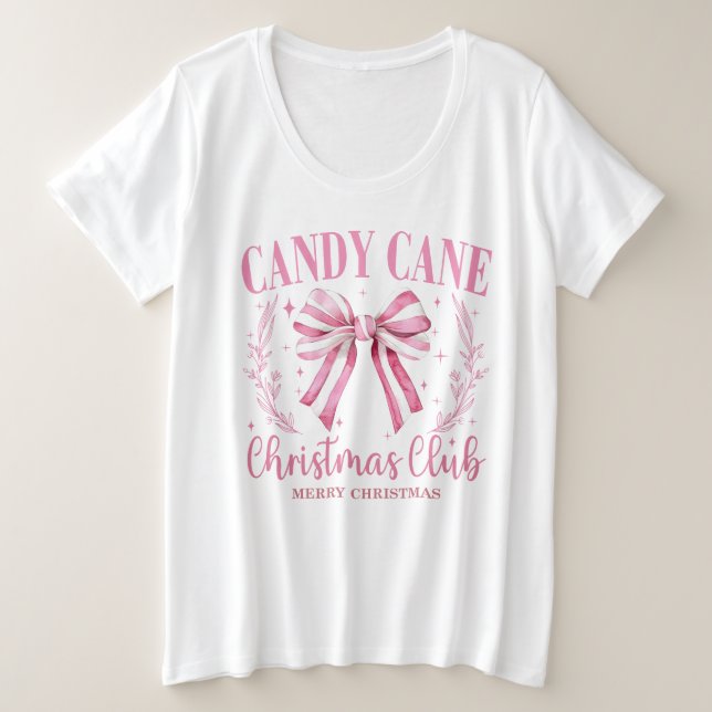 Camiseta Plus Size Clube de Natal de Canas Rosa (Frente do Design)