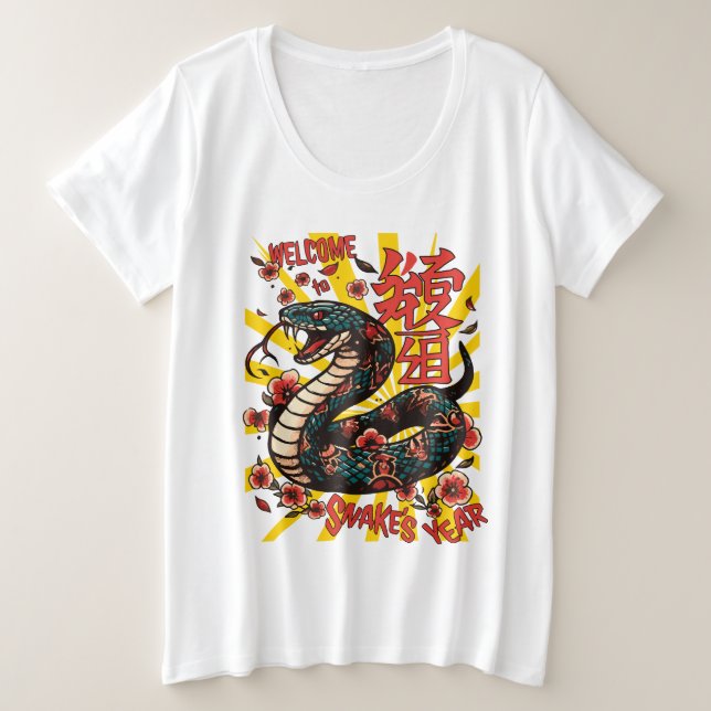 Camiseta Plus Size Cobra de madeira verde - Ano Novo Chinês (Frente do Design)