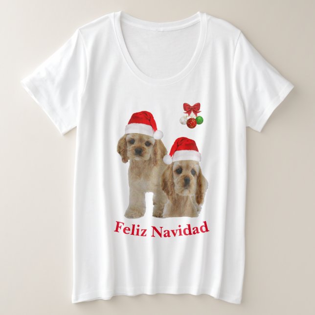 Camiseta Plus Size Cocker spaniel Feliz Navidad (Frente do Design)
