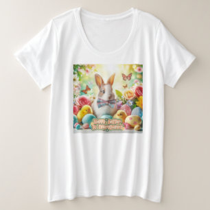 Camiseta Plus Size Coelhinho de Páscoa, bonito, branco e colorido