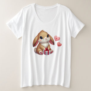 Camiseta Plus Size Coelho bonito do coelho do Dia de os namorados
