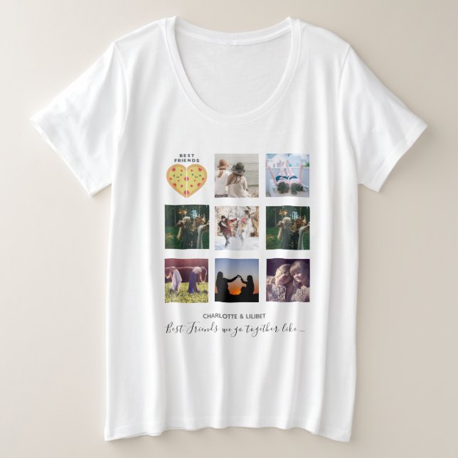 Camiseta Plus Size Colagem de Fotografias BFF Oferece Amigos Pink Dus (Frente do Design)