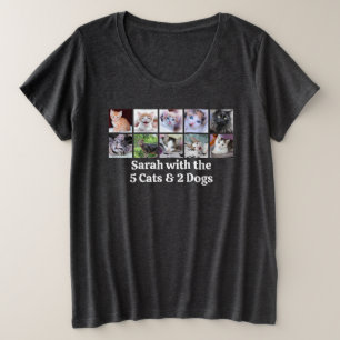 Camiseta Plus Size Colagem de Fotos de Animal de Estimação da Família
