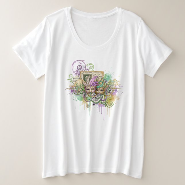 Camiseta Plus Size Colagem Splatter Mardi Gras (Frente do Design)