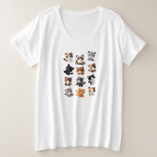 Camiseta Plus Size Coleção de Brinquedos de Push de Cat