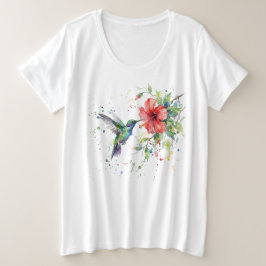 Camiseta Plus Size Colorful Hummingbird Watercolor Floral Nature Art