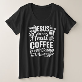 Camiseta Plus Size Com Jesus em seu coração e café na mão