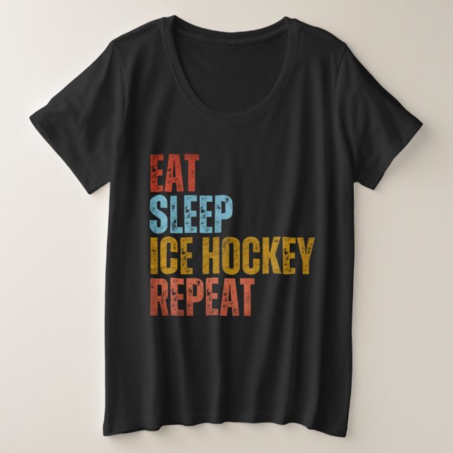 CAMISETA PLUS SIZE COMER DORMIR HÓQUEI NO GELO REPETIR (Frente do Design)