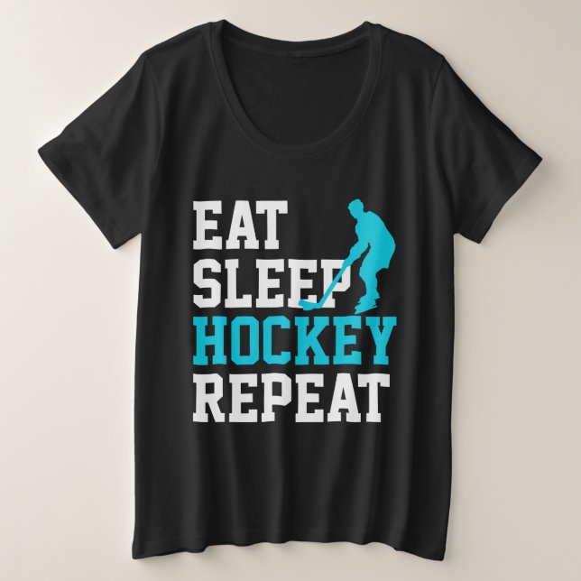 Camiseta Plus Size Comer Dormir Hóquei Repetir (Frente do Design)