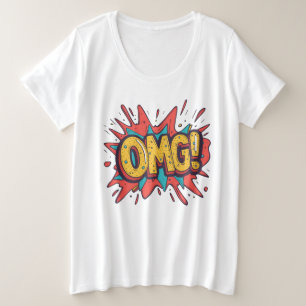 Camiseta Plus Size Comic Retro "OMG!" Teto pop Art Streetwear