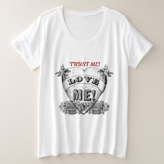 Camiseta Plus Size confie em mim! Oferta de casal simples (Frente do Design)