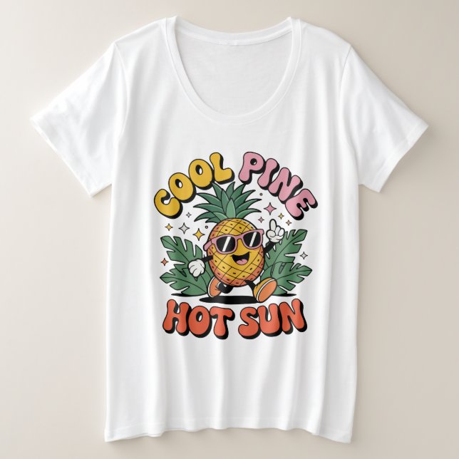 Camiseta Plus Size Cool Pine Hot Sun Retro Pineapple Summer Vibes (Frente do Design)