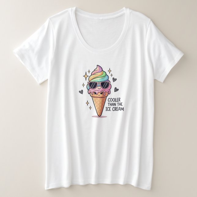 Camiseta Plus Size Cooler Than Ice Cream Pun (Frente do Design)