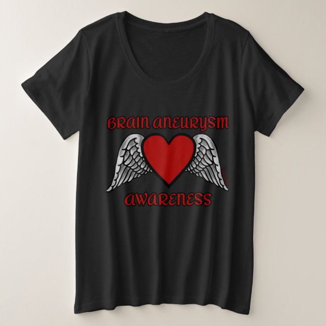 Camiseta Plus Size Coração/Asas... Aneurismo cerebral (Frente do Design)