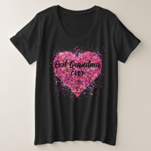 Camiseta Plus Size Coração brilhante cor-de-rosa, melhor vovó