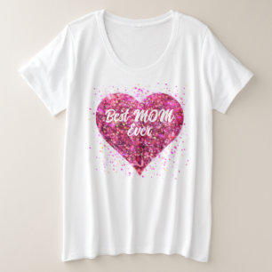 Camiseta Plus Size Coração brilhante rosa de São Valentim melhor Mãe
