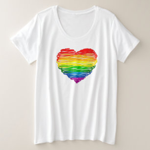 Camiseta Plus Size Coração colorido arco-íris de SlipperyJoe rabiscad