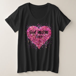 Camiseta Plus Size Coração de purpurina brilhante rosa do Dia dos Nam