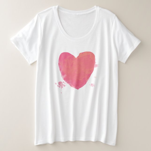 Camiseta Plus Size Coração Fofo Rosa (Frente do Design)