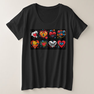 Camiseta Plus Size Corações colorido do estilo punk