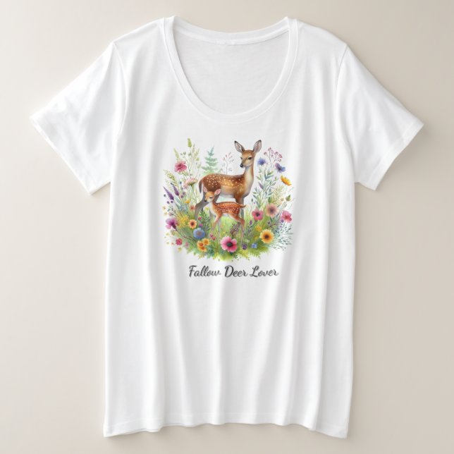 Camiseta Plus Size Corça e cervo com flores (Frente do Design)