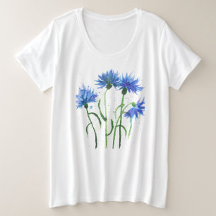 Camiseta Plus Size Cornflowers flores azuis aquarela rústica bonita