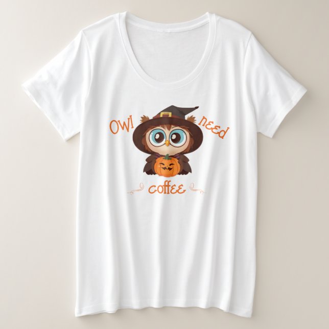 Camiseta Plus Size Coruja/Queda/Outono/Halloween/abóbora (Frente do Design)