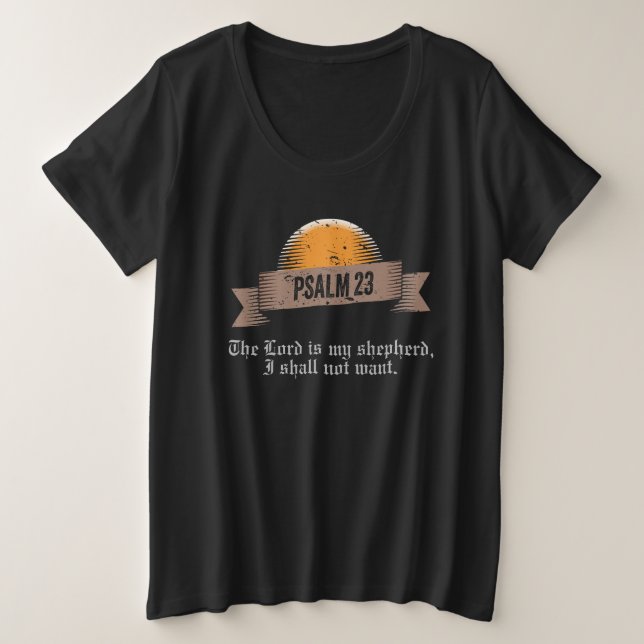 Camiseta Plus Size Cota de Bíblia do Salm 23 (Frente do Design)
