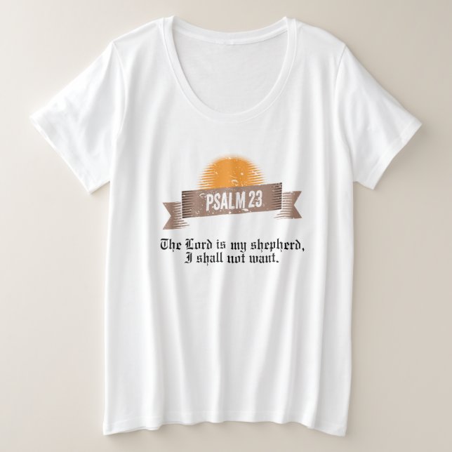 Camiseta Plus Size Cota de Bíblia do Salm 23 (Frente do Design)