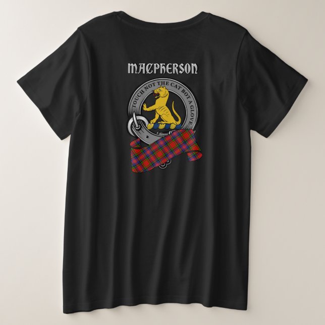 Camiseta Plus Size Crachá do MacPherson Clan e Tartan (traseiro) (Verso do Design)