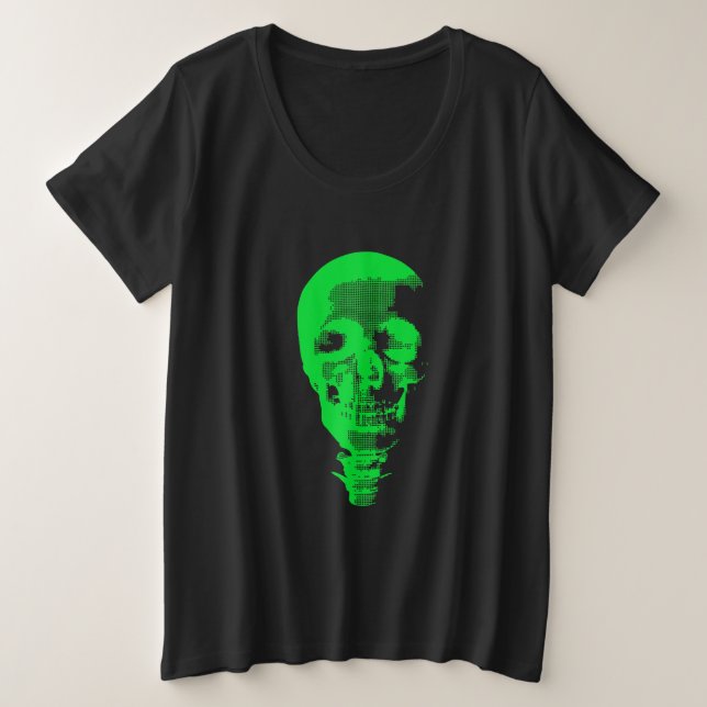 Camiseta Plus Size Crânio Verde Pixelado (Frente do Design)