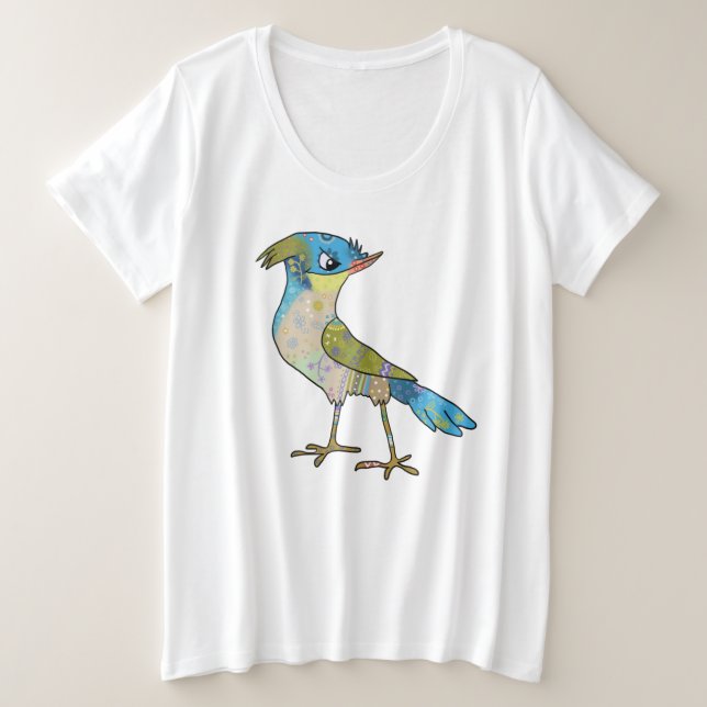 Camiseta Plus Size Crazy pássaro (Frente do Design)