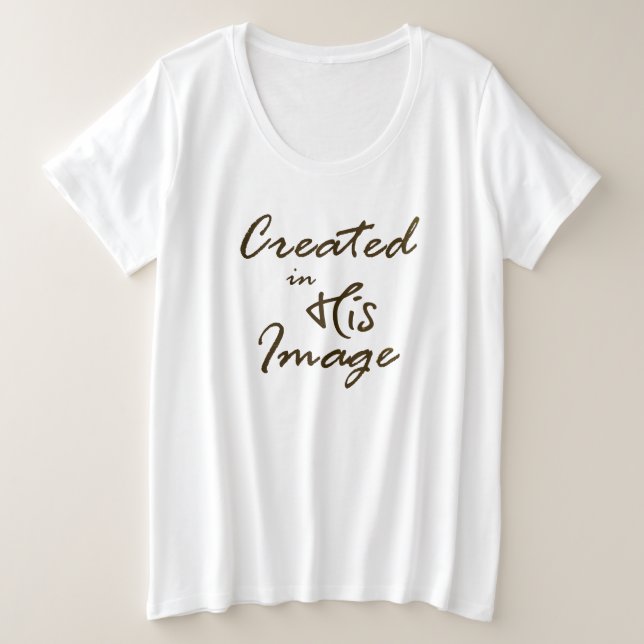 Camiseta Plus Size Criado em Sua Imagem Cristão (Frente do Design)