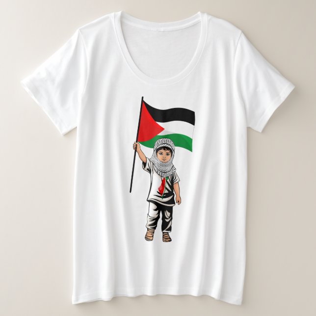 Camiseta Plus Size Criança com a bandeira Keffiyeh Palestine (Frente do Design)