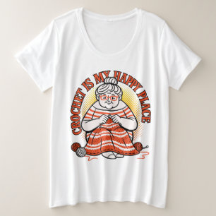 Camiseta Plus Size Crochet É Meu Lugar Feliz – Avó Alegre