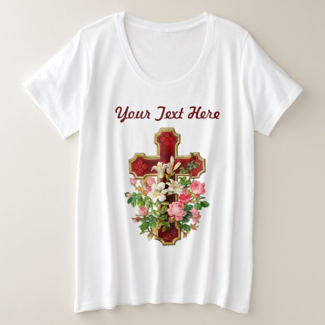 Camiseta Plus Size Cruz Floral (Frente do Design)