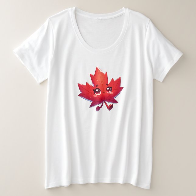 Camiseta Plus Size Cute Kawaii Maple Leaf | Elbows Up Canadá (Frente do Design)