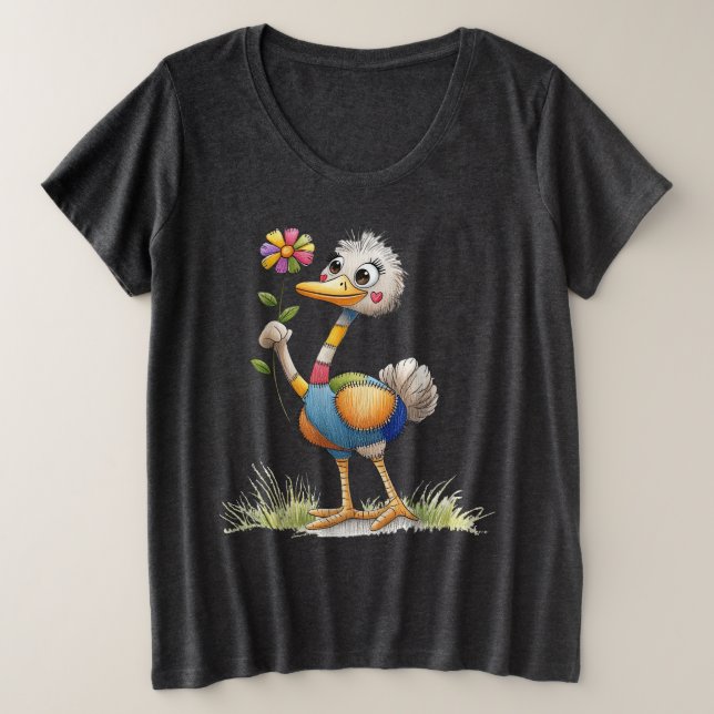 Camiseta Plus Size Cute Ostrich (Frente do Design)