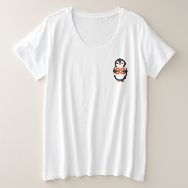 Camiseta Plus Size Cute Penguin Holding a Sign (Frente do Design)