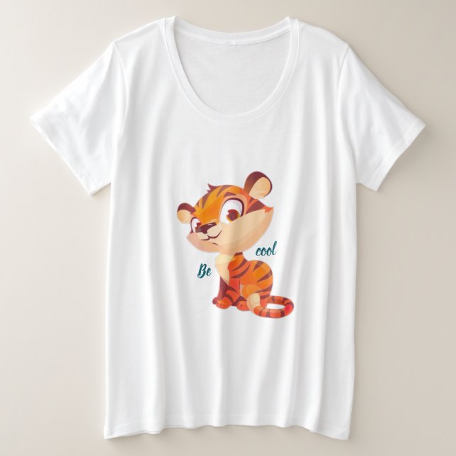 Camiseta Plus Size Cute Tiger Be Cool Cartoon (Frente do Design)