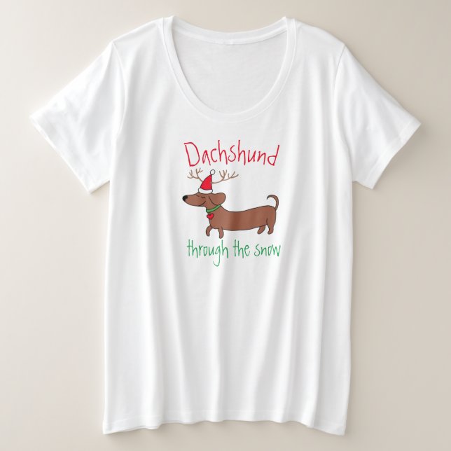 Camiseta Plus Size Dachshund Através da Neve Básica Mais T-Shirt Tama (Frente do Design)