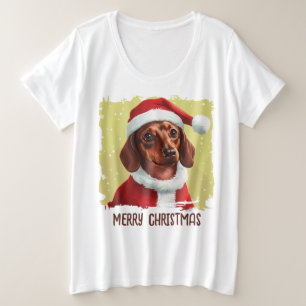 Camiseta Plus Size Dachshund Com Roupa De Papai Noel - Natal 1