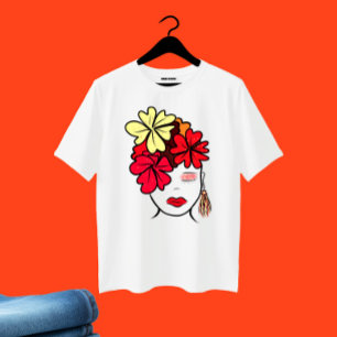 Camiseta Plus Size Dama com retrato de flores