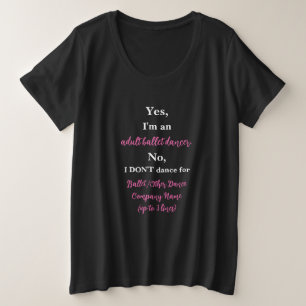 Camiseta Plus Size Dançarino do Balé Adulto Rosa/Texto Branco