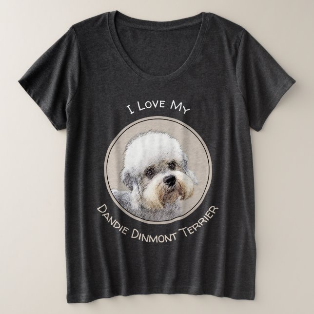 Camiseta Plus Size Dandie Dinmont Terrier pintando pintura original d (Frente do Design)