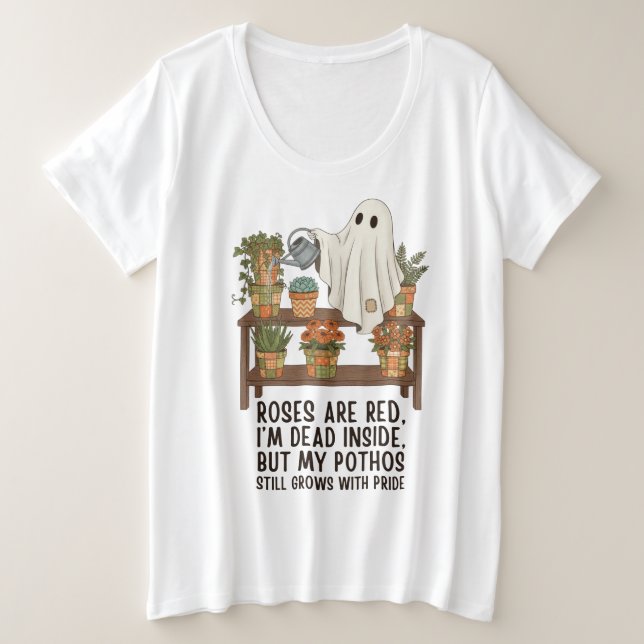 Camiseta Plus Size Dead Inside - Funny Ghost Plant Lover (Frente do Design)