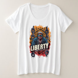 Camiseta Plus Size Décima Junta "LIBERDADE" sobre cadeias quebradas a